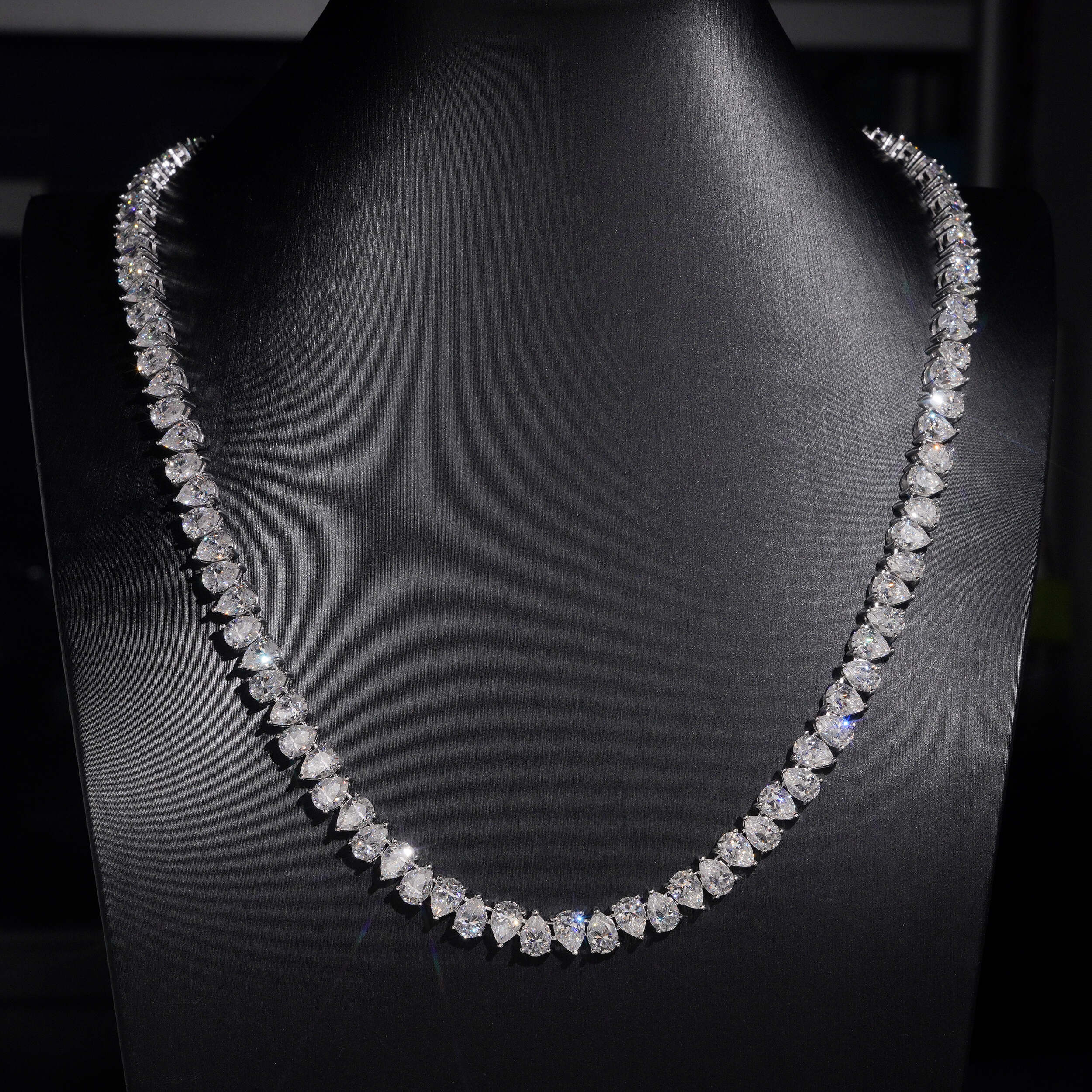 DSC09963 VVS1 Moissanite Pear Shape Tennis Necklace 7mm - Image 1